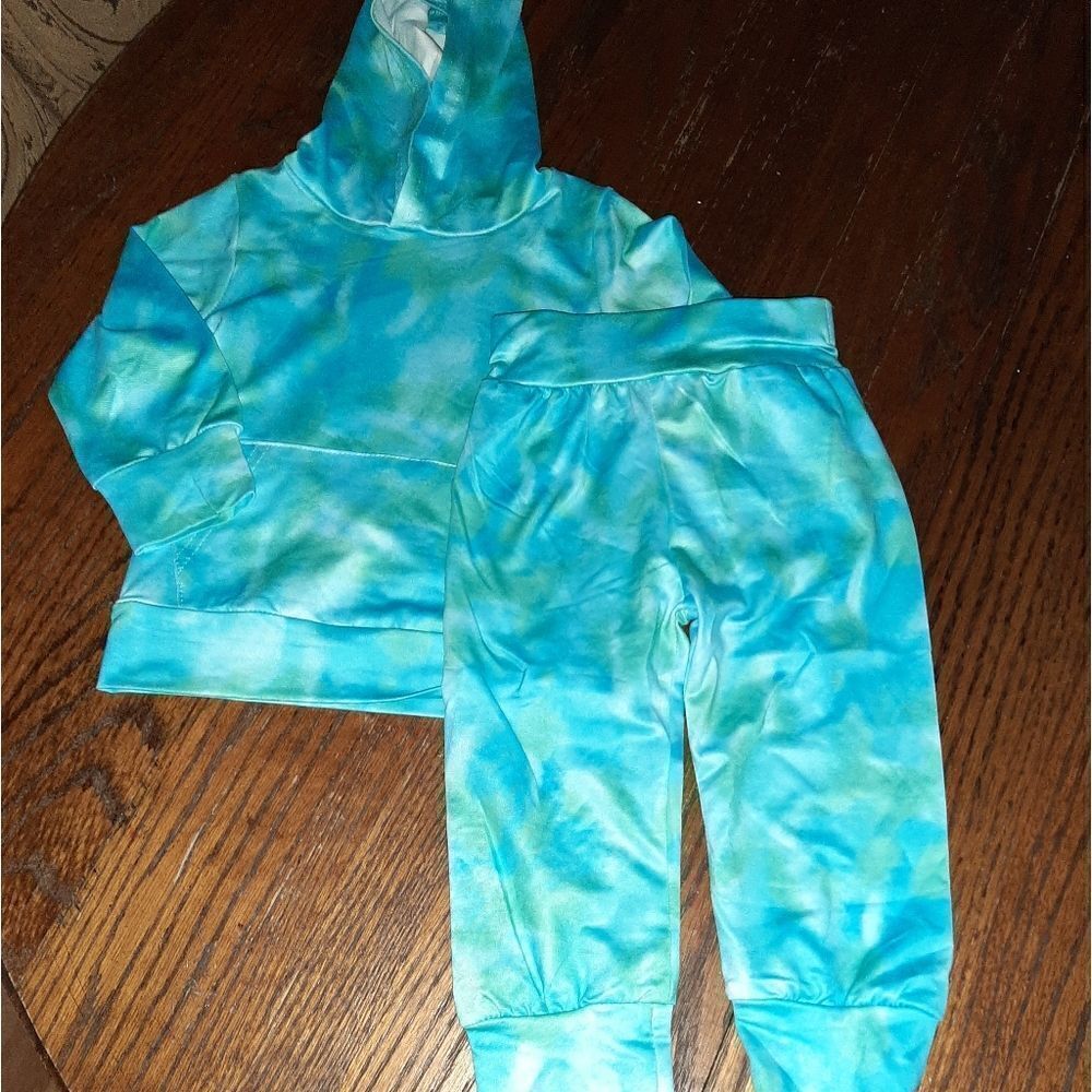 New Girls 90 2T/3T Blue Tye-Dye Marble Look Hoodie Pants Set Outfit Ligh…